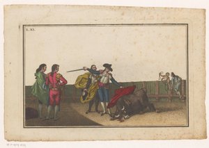 Touro apunhalado por um matador
Coleccion de las principales suertes de una corrida de toros (título da série)
Colecção das manobras mais importantes na tourada (título da série) de Luis Fernandez Noseret