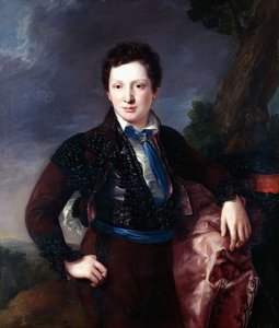 Retrato de Dom Matias Edmundo Tirel e Gomez de las Casas, o futuro Segundo Marquês de Ulagares e Visconde de Castel Ruiz, com três quartos de comprimento vestido de majo, 1833 de Luis Lopez Piquer