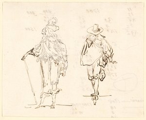 Duas figuras, uma vestida ao estilo francês Luís XIII e a outra ao estilo espanhol do século XVII de Luis Paret y Alcazar