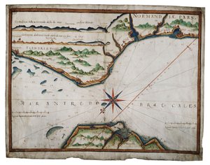 Carta do Estreito de Dover, c.1587-88 (aguarela sobre velino) de Luis Teixeira