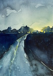 Crepúsculo na estrada rural