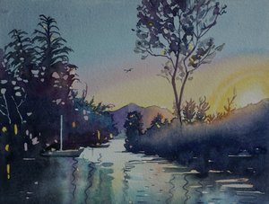 Pôr-do-sol no rio tranquilo de Luisa Millicent