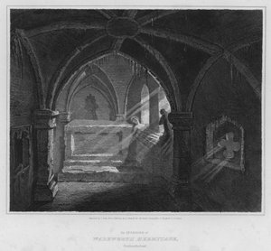 Interior do Hermitage de Warkworth, Northumberland (gravura)