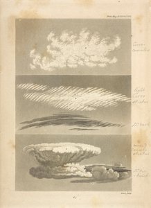 Tipos de nuvens descritos pelo autor:
a,a, mostra o carácter do cirro-cumulus, bem como a sua aparência à distância, b,b, um cirro-stratus claro e escuro; o primeiro tirado pouco antes do início do tempo húmido, o último no crepúsculo de Luke Howard