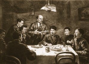 Reunião do Comité Central do Partido Bolchevique, 23 de Outubro de 1917 (litho) de Lupov (attr. to)