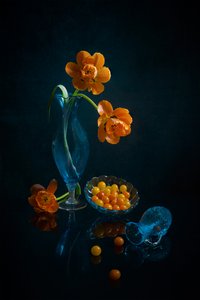 Flores de laranjeira e vidro azul de Lydia Jacobs