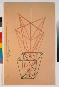 Gerânios em vaso. Esboço para a peça ""Le cocu magnificient"" de Fernand Crommelynck (1886-1970). Obra de Lyubov (Lioubov) Sergeyevna Popova (1889-1924), lápis sobre papel de Lyubov Sergeevna Popova