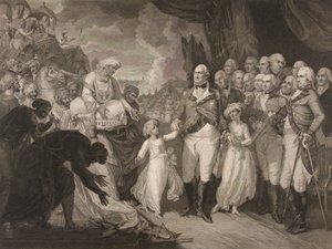 O Marquês Cornwallis a receber os príncipes reféns, filhos do Sultão Tippoo de M. (after) Brown