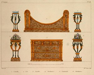 Desenhos de móveis, gravados por Mme Soyer, placa 28 de 