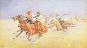 Cowboys e índios (aquarela e guache sobre papel) de M. Dorothy Hardy