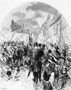 Tumultos na Irlanda - Um padre católico preso pela polícia em Mullingar é salvo pelo povo, do Le Monde Illustré, 25 de junho de 1881 de M. Ferdinandus