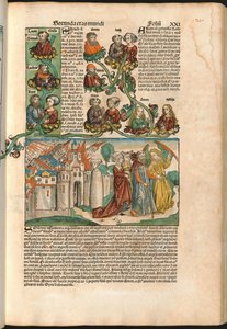 Árvore genealógica de Laban, do Nuremberg Chronicle de Hartmann Schedel (1440-1514) impresso em 1493 (xilogravura) de M. and Pleydenwurff W. Wolgemuth