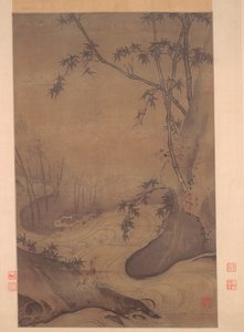 Bambu e patos por um córrego apressado