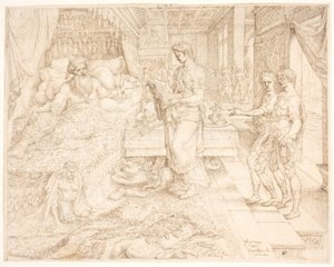 Assuero, quando não conseguia dormir, consultando os Registros de Maarten van Heemskerck