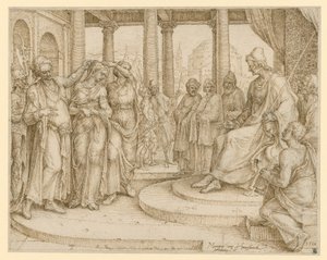 Não levantarás falso testemunho contra o teu próximo. Susana perante o juiz, desenho preparatório para a prancha 8 dos «Dez Mandamentos» de Maarten van Heemskerck