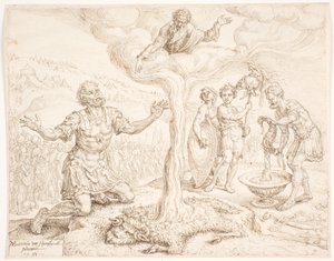 Gideon ajoelhado em oração (A história do orvalho e o velo de lã) de Maarten van Heemskerck