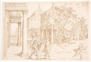 Sansão destrói a casa com os filisteus de Maarten van Heemskerck