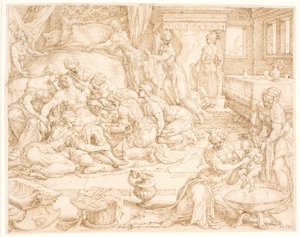 Tamar dando à luz Farezog Jarah de Maarten van Heemskerck
