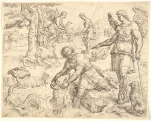 Tobias pegando o Peixe no Rio Tigre de Maarten van Heemskerck