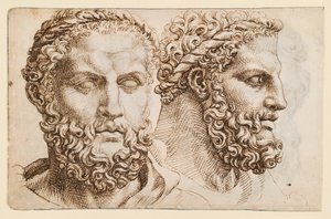 Dois estudos da cabeça do "Hércules" do Vaticano de Maarten van Heemskerck