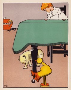 "À volta das pernas da mesa" (litografia a cores)