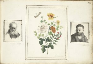Natureza morta com flores, uma cabeça e um busto de um homem de Machtelt Moninckx