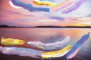 Abstracted Sunrise, 2018 (tinta acrílica sobre impressão de pigmentos de arquivo)