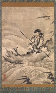 O explorador chinês Zhang Qian em uma balsa, meados do século XVI. de Maejima Soyu