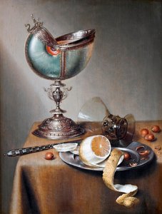 "Nature morte a la coupe nautile" (Natureza morta a la coupe nautile) Peinture de Marten Boelema de Stomme (1611-1644) - Óleo sobre madeira Dim 50x38 cm Hallwylska Museet, Estocolmo