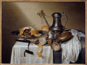 Still Life com Pate Pate com Lemon e Pewter Carafe. Pintura de Maerten Boelema de Stomme (1611-1664) Sol do século XVII. 0,6x0,79 m Nantes, Musee des Beaux Arts.