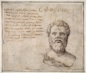 Busto antigo de Sófocles, anotado, depois de Fulvio Orsini (caneta e tinta sobre papel) de Maerten van Heemskerck