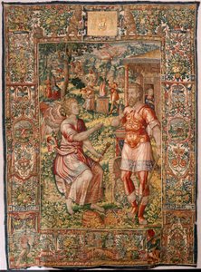 Museu Diocesano (Museo Diocesano). tapeçaria flamenga. Bruxelas. Atelier François Geubels. Série História de Gideão. Gideon e o anjo (Gedeón y el ángel). Seda e lã. Legado do Bispo Vicente Roca de la Serna. Barroco. 1534-1571, na catedral desde de Maerten van Heemskerck