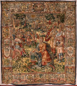 Museu Diocesano (Museo Diocesano). Tapeçaria flamenga. Bruxelas. Atelier François Geubels. Série História de Gideon. O milagre do velo de lã (Prueba del vellón de lana). A seda e a lã. Legado do Bispo Vicente Roca de la Serna. Barroco. 1534-1571, i de Maerten van Heemskerck
