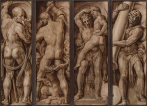 Saturno Devorando uma Criança; Hércules Matando a Hidra; Hércules Levantando Antaeus; Hércules erguendo as colunas de Calpe e Abyla de Maerten van Heemskerck