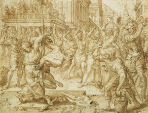 A lapidação dos anciãos, da história de Susanna, 1562 de Maerten van Heemskerck