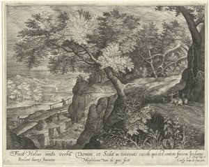 Elijah repousa sobre uma rocha ao longo do riacho Kerit
Paisagens com cenas da história de Elijah (título da série)