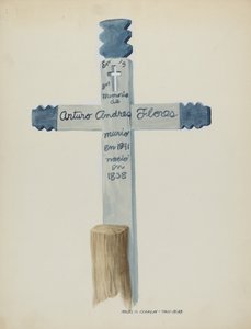 Cruz de Madeira Pintada à Mão - Lápide, c. 1937.