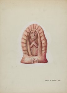 Pequena estátua de Guadalupe cortada em pedra, c. 1937. de Majel G. Claflin