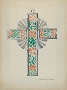 Cruz de Estanho e Vidro Pintado, c. 1937. de Majel G. Claflin