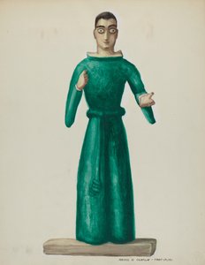 Santo de madeira em vestido verde brilhante, 19351942.