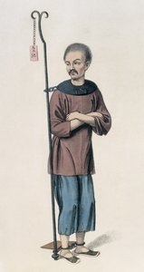 Um malefator acorrentado a uma barra de ferro, prato 12 de &39;The Punishments of China&39;, gravado por J. Dadley, 1804