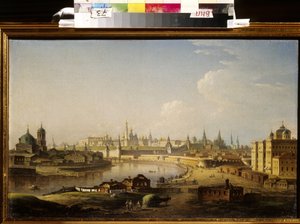 Vista do Kremlin e do orfanato em Moscou. Pintura de Maxim (Maksim) Nikiphorovich Vorobyev (Vorobiev) (1787-1855), óleo sobre tela