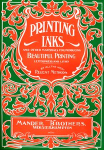 Tintas de impressão e outros materiais para a produção de belas impressões - advert, 1916 de Mander Brothers