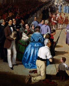 Procissão de Corpus Christi em Sevilha em 1857, pintura de Manuel Cabral Aguado Bejarano (1828-1891), detalhe, Espanha
