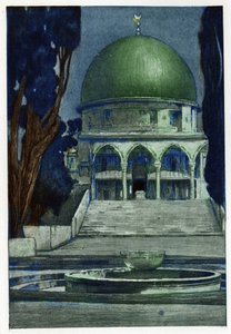 Al-Aqsa Mosquee (Al-Aqsa) em Jerusalém. Gravura de Manuel Orazzi (1860-1934), em "L