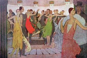 Paris by Night, um clube de dança em Montmartre, de &39;L&39;Amour et l&39;Esprit Gaulois&39; de Edmond Haraucourt, c.1925 (gravura colorida)