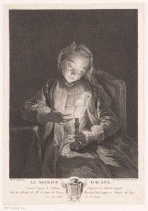 Rapariga a ler uma carta à luz de uma vela
Le negligé galant (título sobre o objecto) de Manuel Salvador Carmona