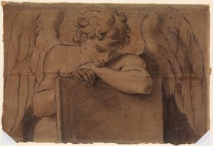 Fragmento de Cartoon para Anjo Adolescente Encostado a uma Mesa ou Livro Fechado, ca. 1690-95.