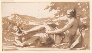 Estudo para uma pintura sobre a porta, Cupido removeu um espinho do pé de Vênus