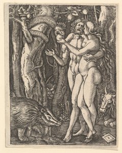 Adão e Eva com maçã e serpente, ca. 1500-1534.